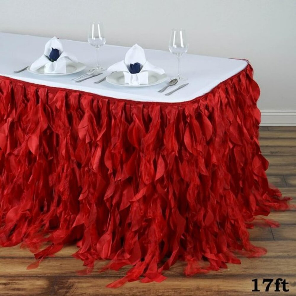 Table skirt 17’, 2 this listing, Enchanting Curly Willow Taffeta- Red,
